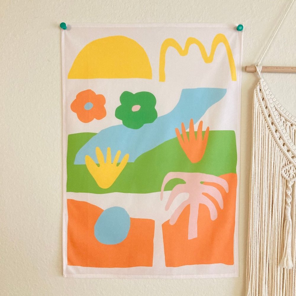 Small Tapestry Wall Hanging with Abstract Shapes , Aesthetic Wall Decor